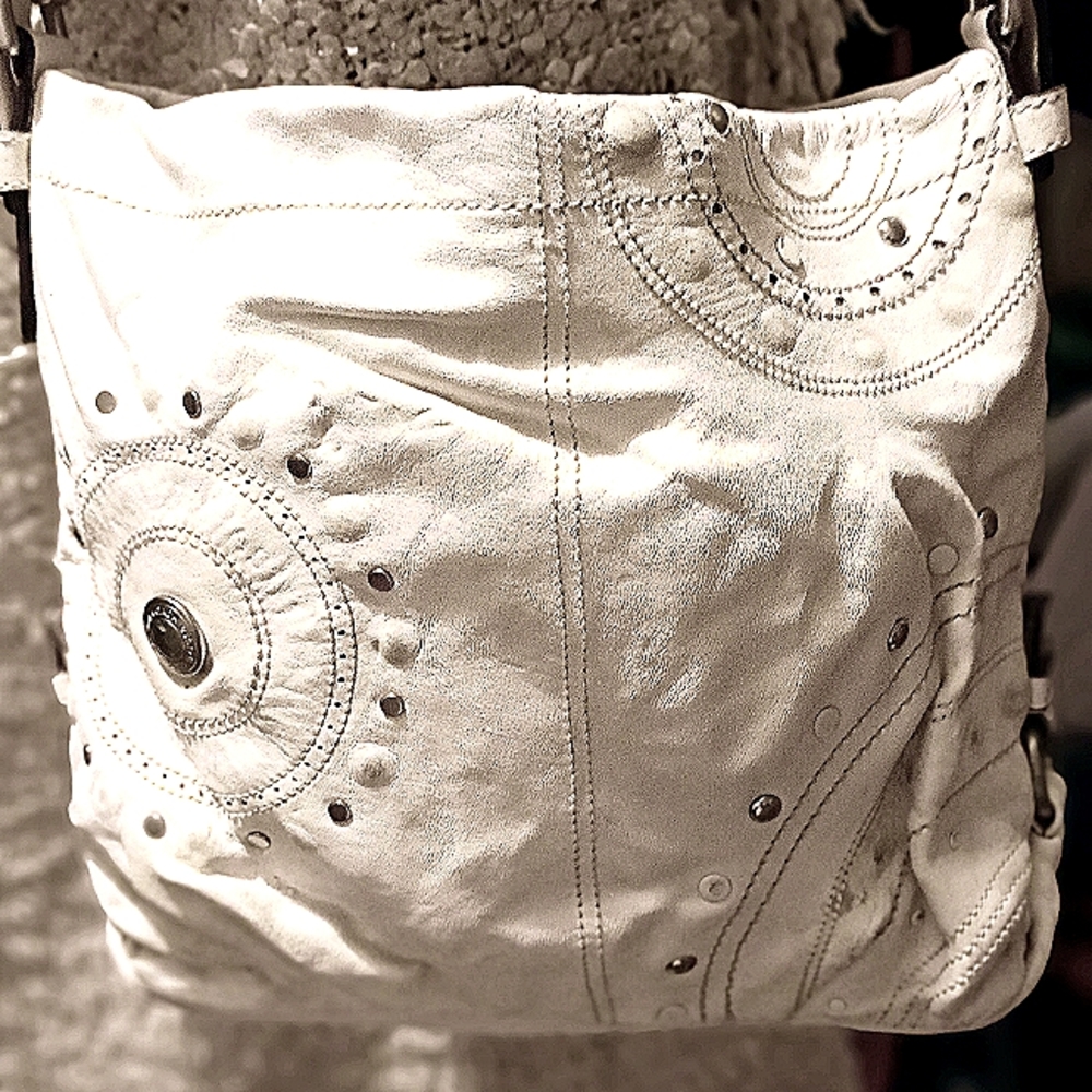 AUTHENTIC VINTAGE COACH HOBO SHOULDER WHITE LEATHER BAG